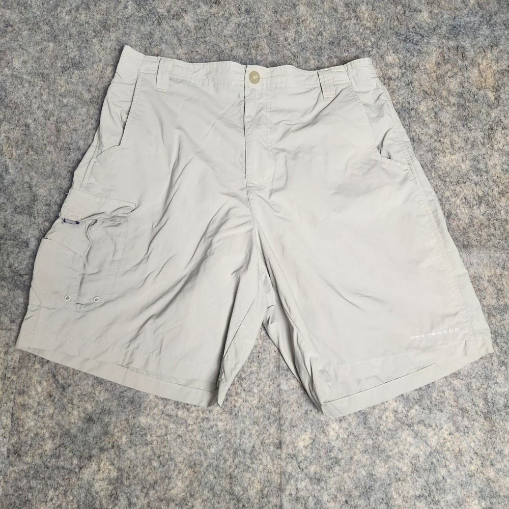 Columbia PFG Cargo Shorts Men 30 W 8 I Beige Khaki Mesh Pockets Fishing Hiking
